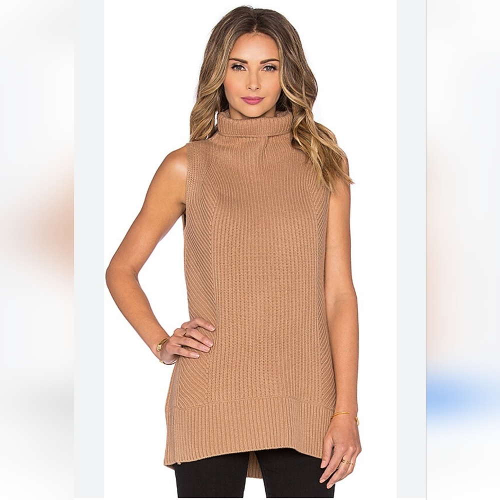 Vince Tan Sleeveless Turtleneck Top